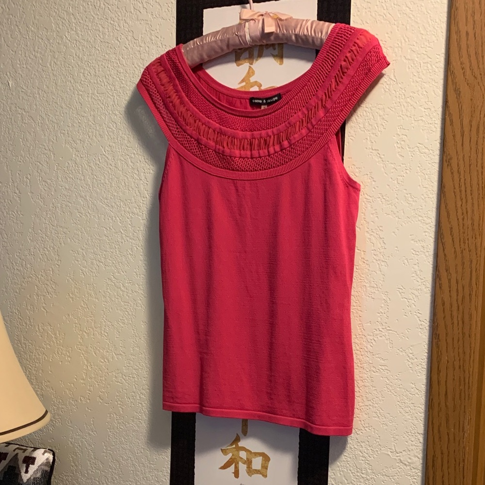 Cable & Gauge Knit Shell - Mesh & Ruffle Accent - Medium
